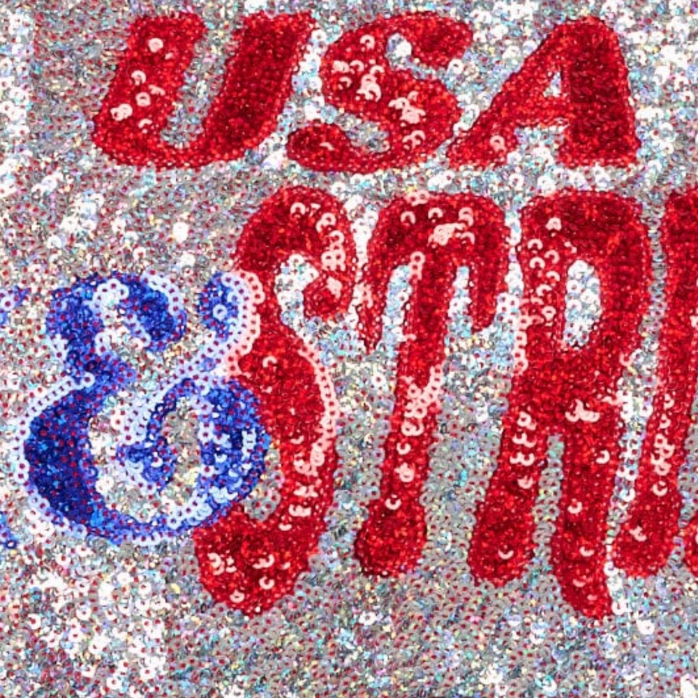 FANTASTIC FAWN USA stars & stripes sequin oversized tee sz S M L - Picture 6 of 6